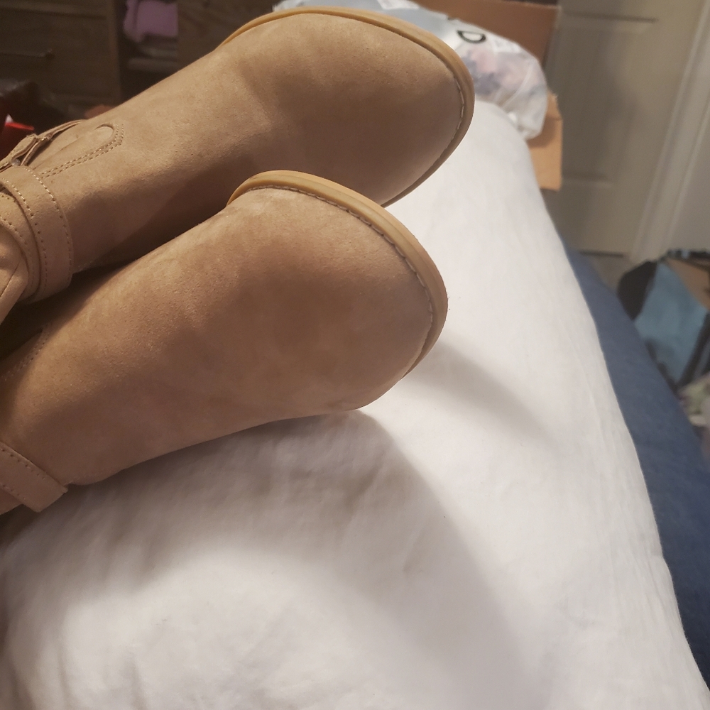 Tan Brown Knee Harness Wide Calf Heeled Boot Size 10 - Picture 3 of 5